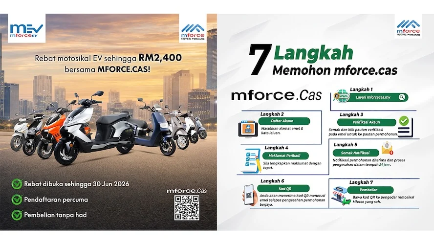 KEMPEN KHAS MFORCE CAS BERI REBAT RM2,400 UNTUK MOTOSIKAL EV