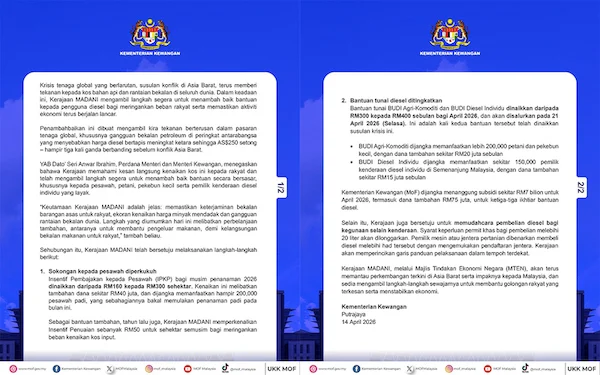 KERAJAAN UMUM BANTUAN DIESEL SUSULAN TEKANAN PASARAN