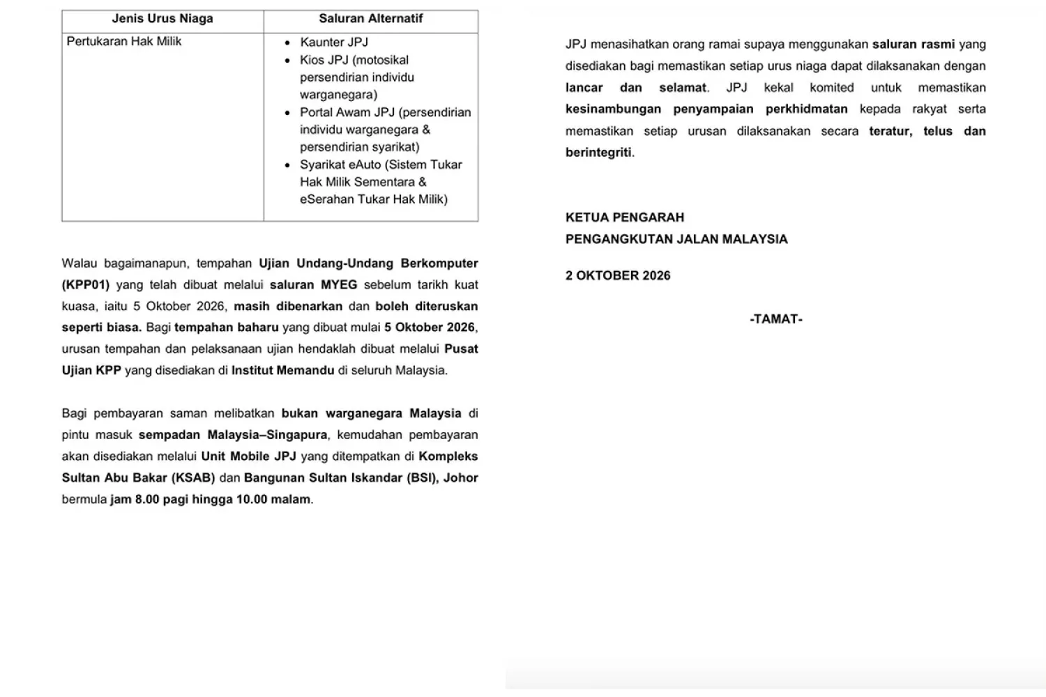 JPJ GANTUNG PERKHIDMATAN MYEG, ZETRIX AI MULAI HARI INI